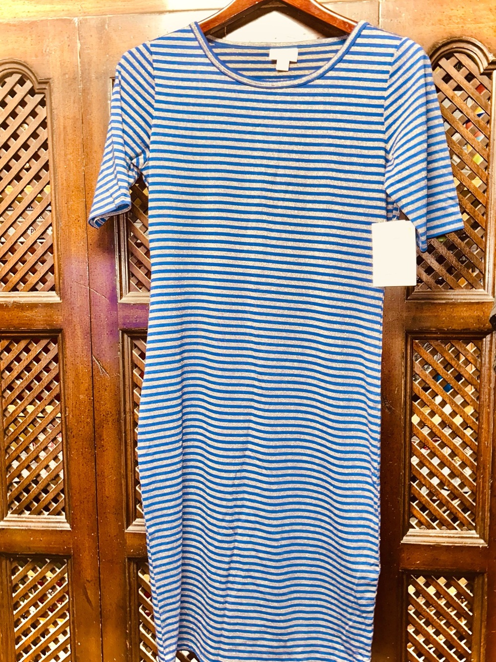 NWT LuLaRoe Blue and White Striped Casual Knit Dress